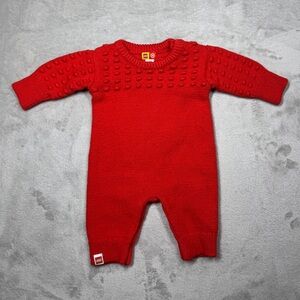 LEGO X Target Red Knit Pom Sweater Style Buttoned One Piece Romper Newborn Size